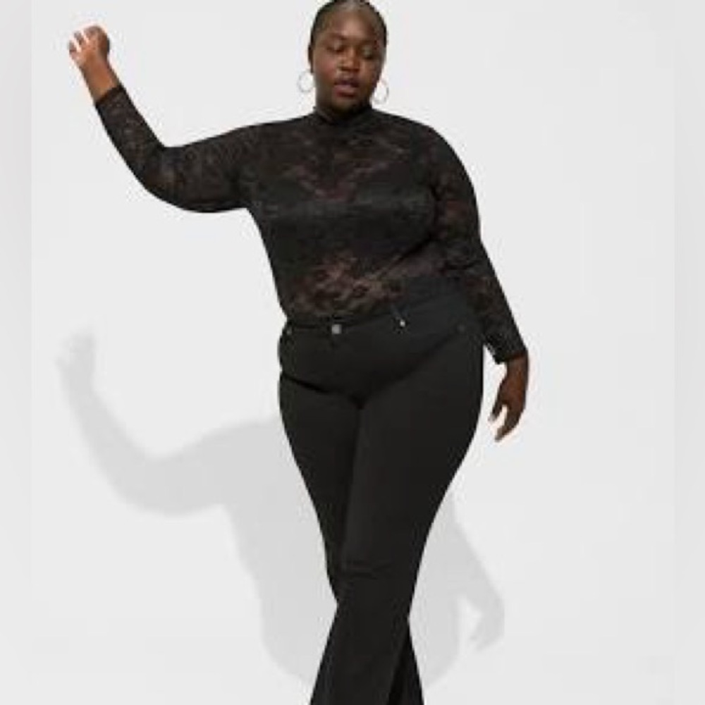 Torrid Black Lace Mock Neck Long Sleeve Top 1X Sheer Stretch Gothic Romantic NWT